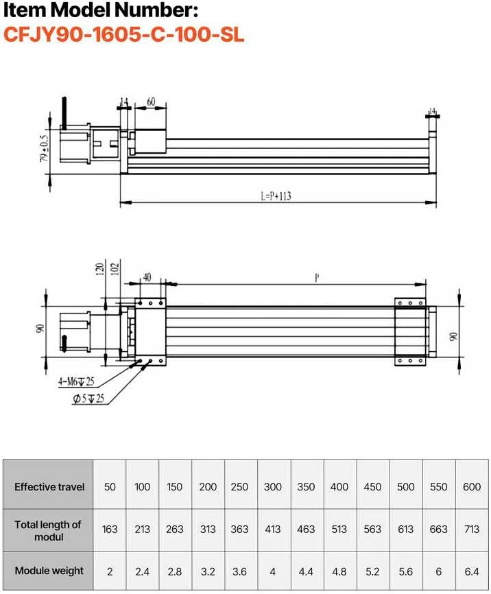 VEVOR Linijinis pavaros įtaisas CNC staklėms, 100 mm eiga