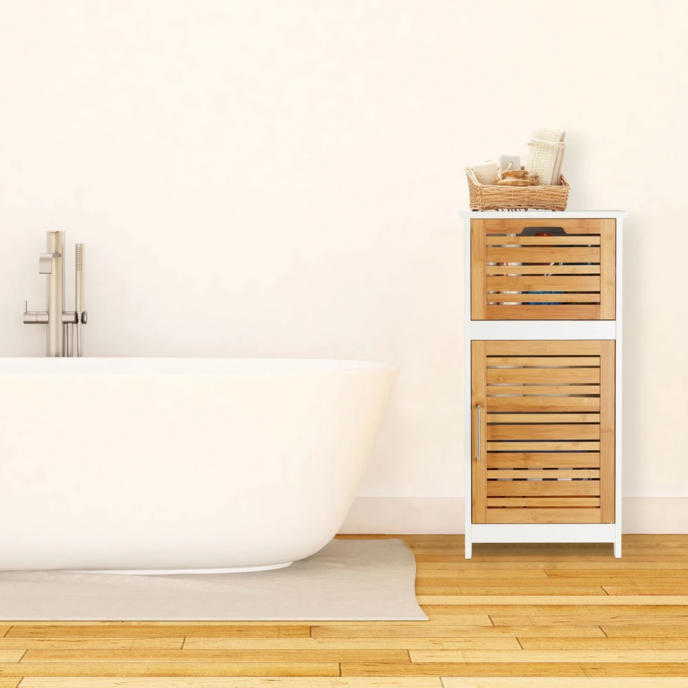 Relaxdays Balta bambukinė šoninė spintelė