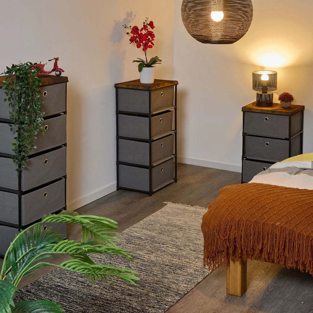 Relaxdays Komoda su medžio imitacija ir medžiaginiais stalčiais