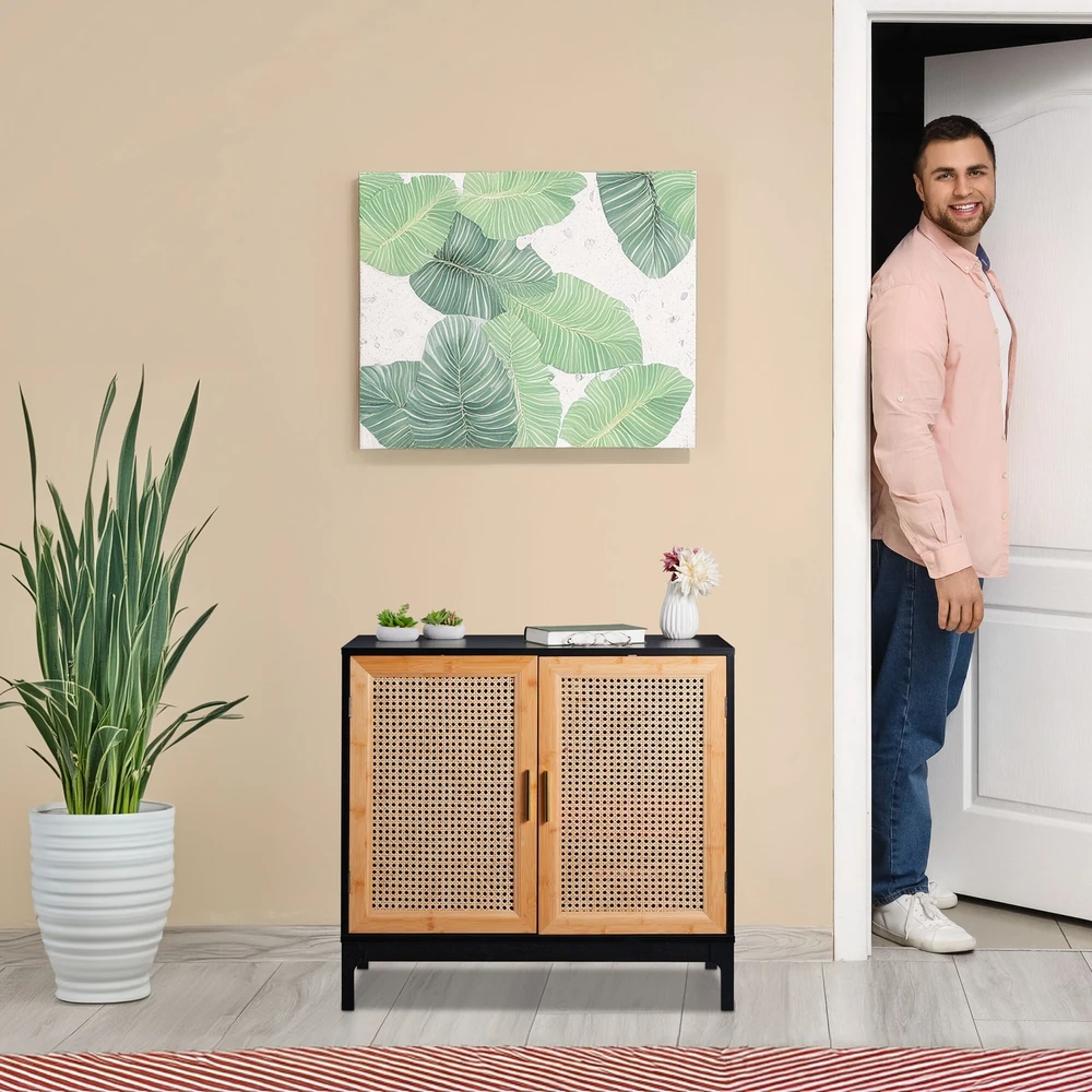 Relaxdays Kredensas su 2 rotango durelėmis