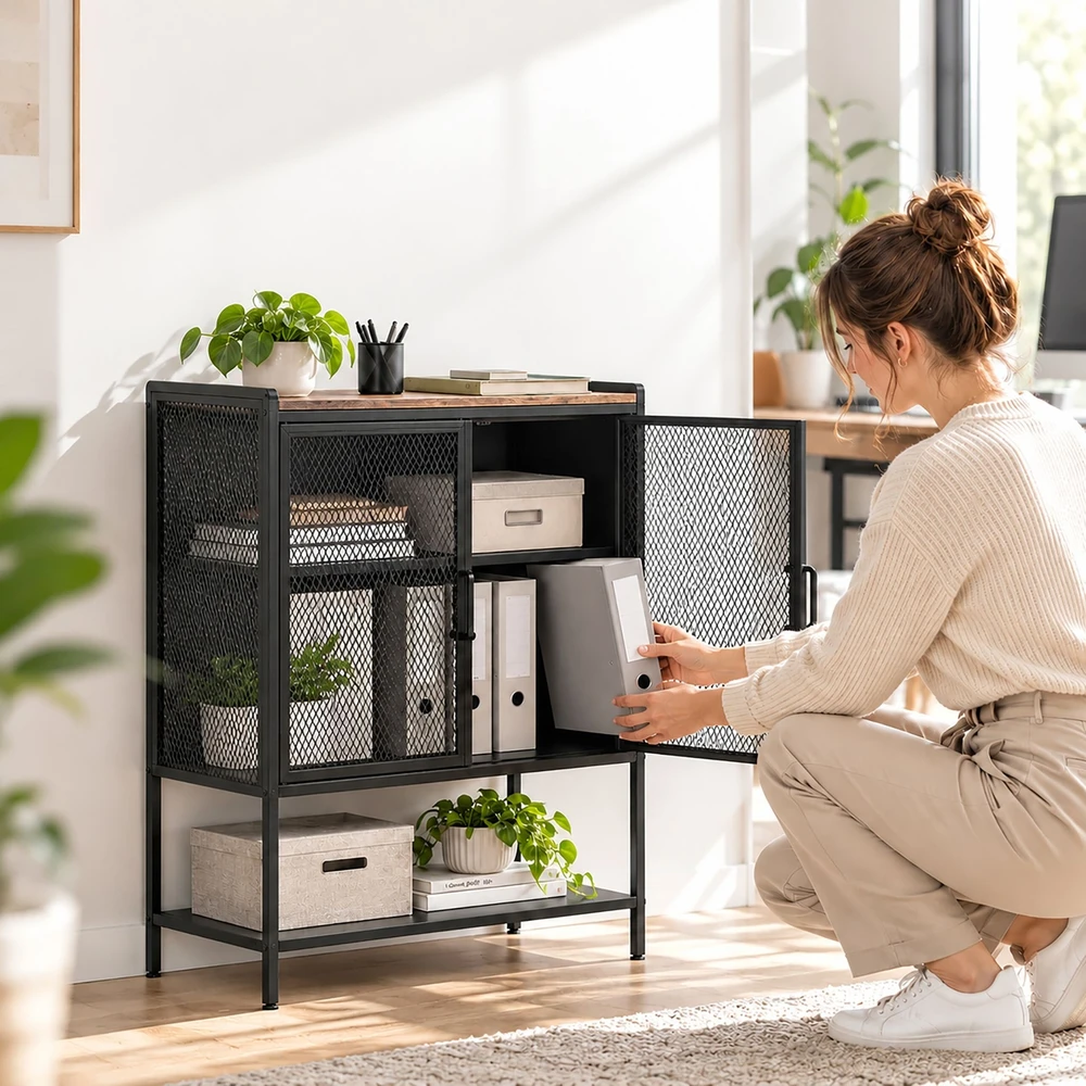 Lova Relaxdays Metalinė spintelė su medžio imitacija
