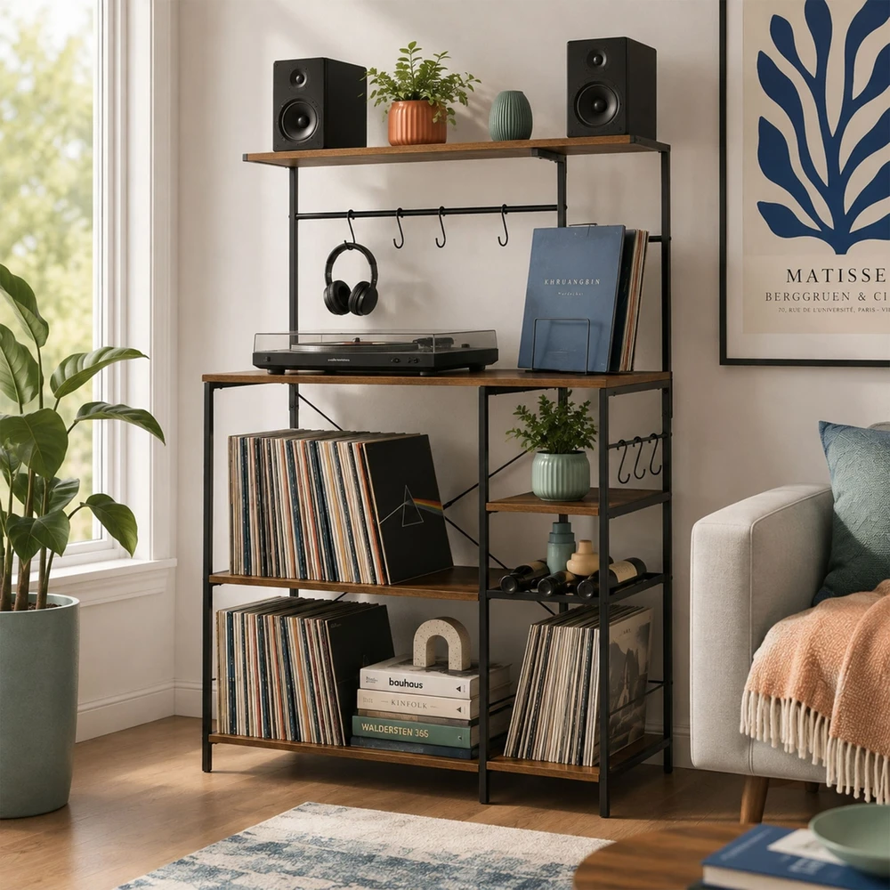 Lova Relaxdays Virtuvės stelažas su 7 lentynomis ir 8 kabliukais