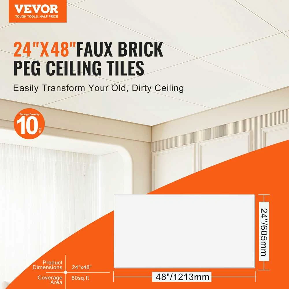 VEVOR Lubos plytelės baltos 10 vnt. 60x60 cm