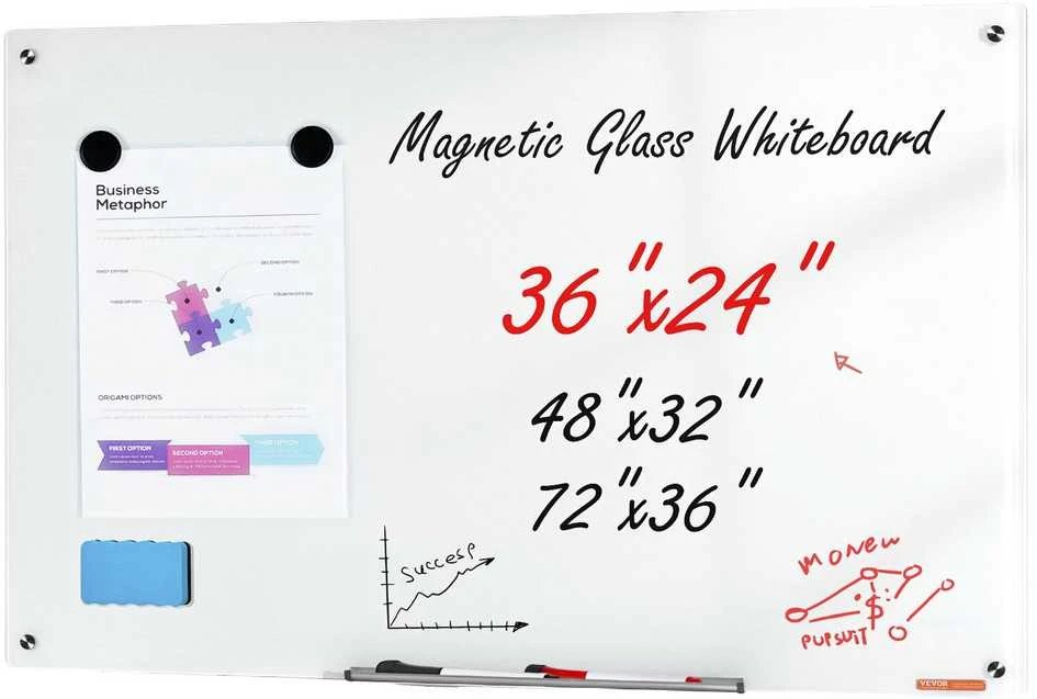 VEVOR Magnetinė stiklinė rašymo lenta 900 x 600 mm