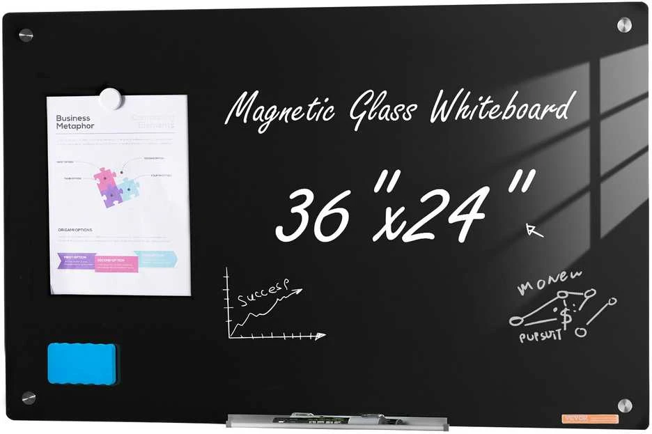 VEVOR Magnetinė stiklo lenta 60x90 cm, juoda