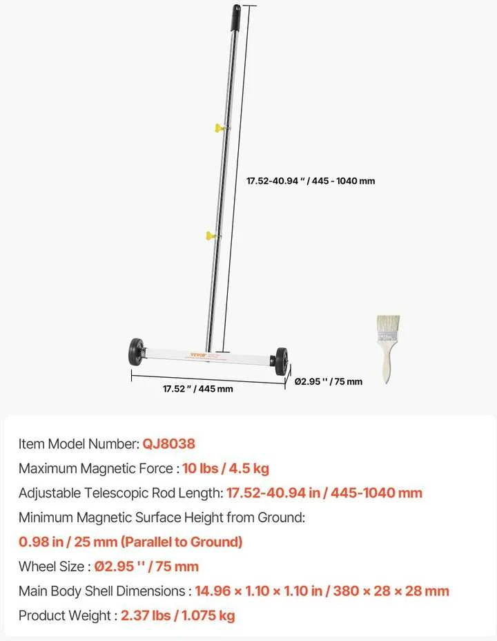 VEVOR Magnetinis šlavėjas su ratais 43 cm 4.5kg
