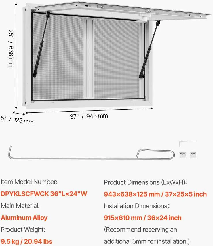 VEVOR maisto sunkvežimio aptarnavimo langas 92x61 cm