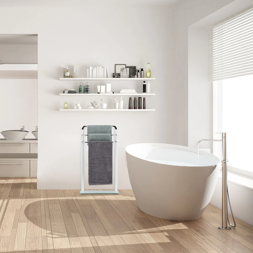 Relaxdays Matinio stiklo ir chromo rankšluosčių stovas