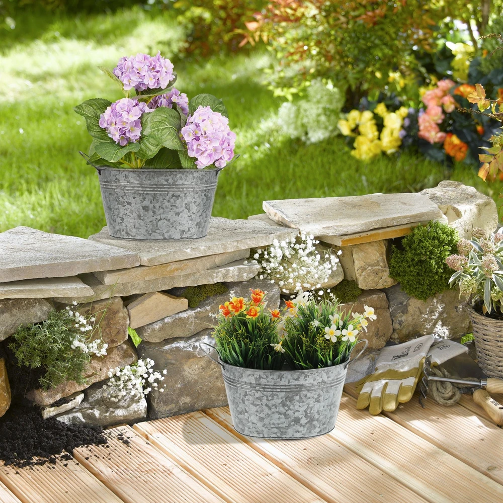 Relaxdays Maži ovalūs cinkuoti kibirėliai, 4 vnt. rinkinys