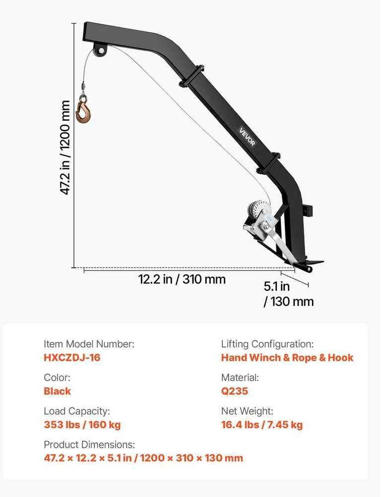 VEVOR Medį montuojamas elnių keltuvas 160 kg talpos