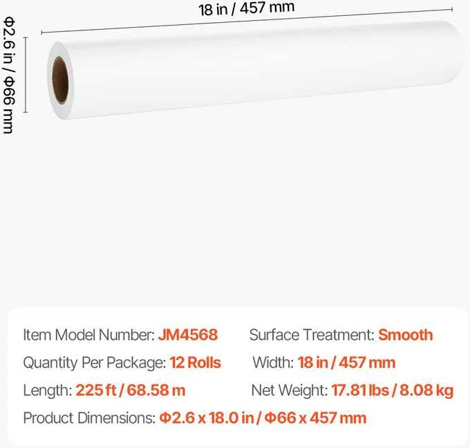 VEVOR Medicininis tyrimo stalo popierius 18 cm x 69 m