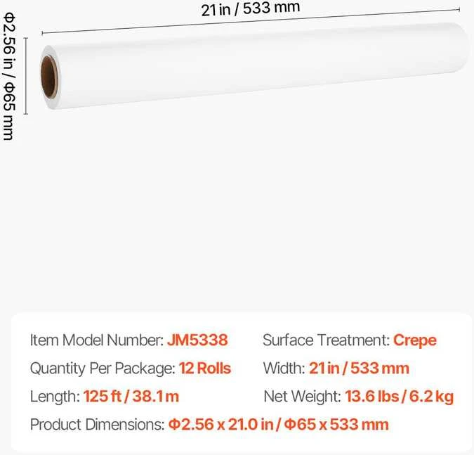 Vevor Medicinos stalo popierius 53 cm x 38 m vienkartinis