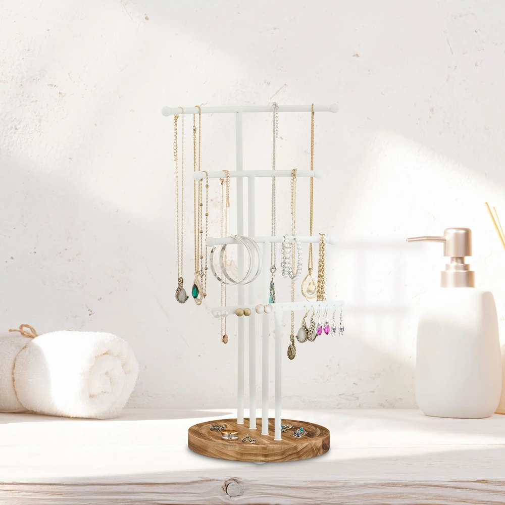 Relaxdays Medinė ir metalinė papuošalų stovėlė