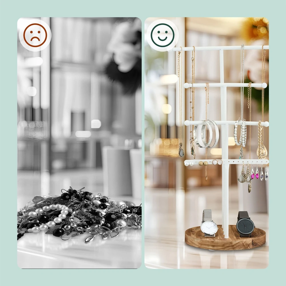 Relaxdays Medinė ir metalinė papuošalų stovėlė