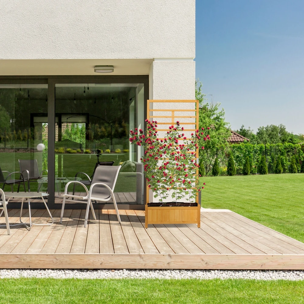 Relaxdays Medinė sodinukų dėžė su grotelių atrama