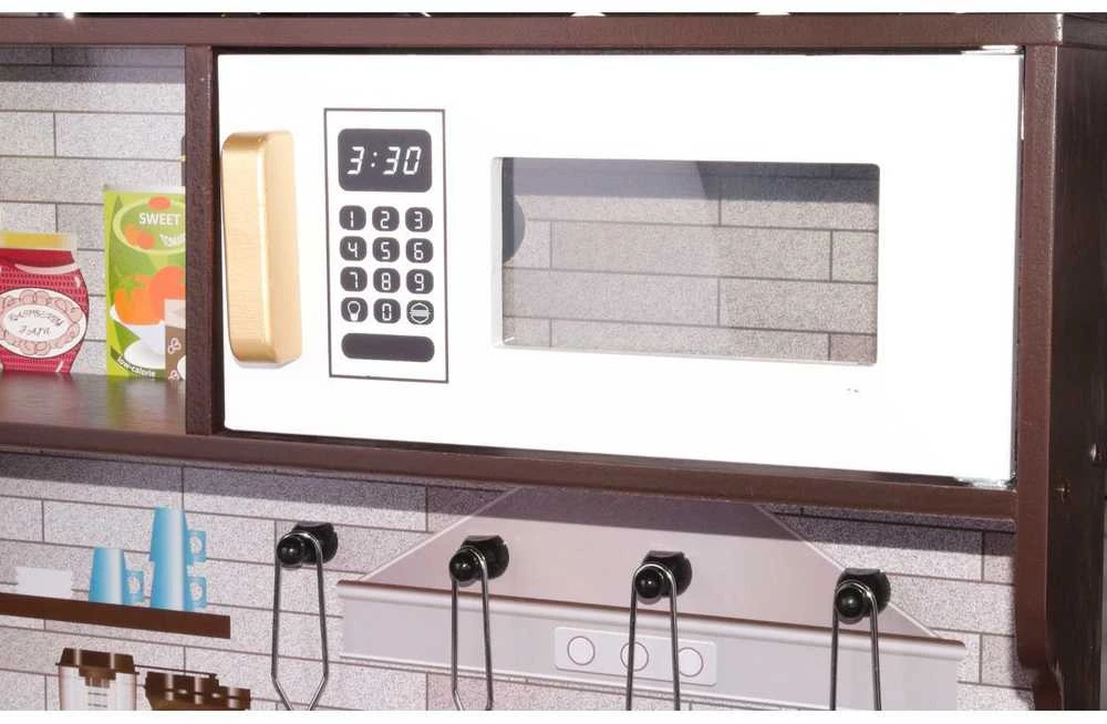 Enero Toys Medinė vaikų virtuvėlė su LED lempute juoda