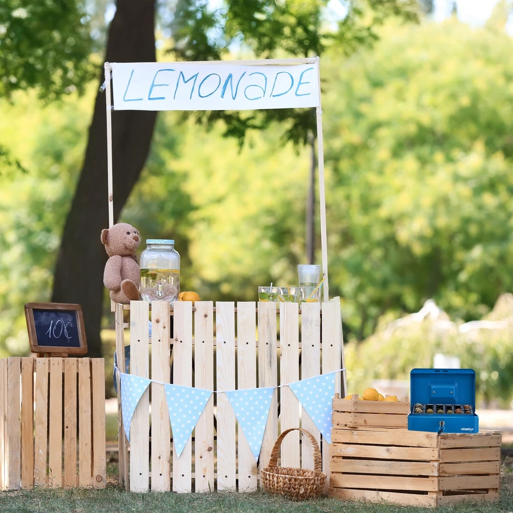 Relaxdays Mėlyna pinigų dėžutė su monetų laikikliu