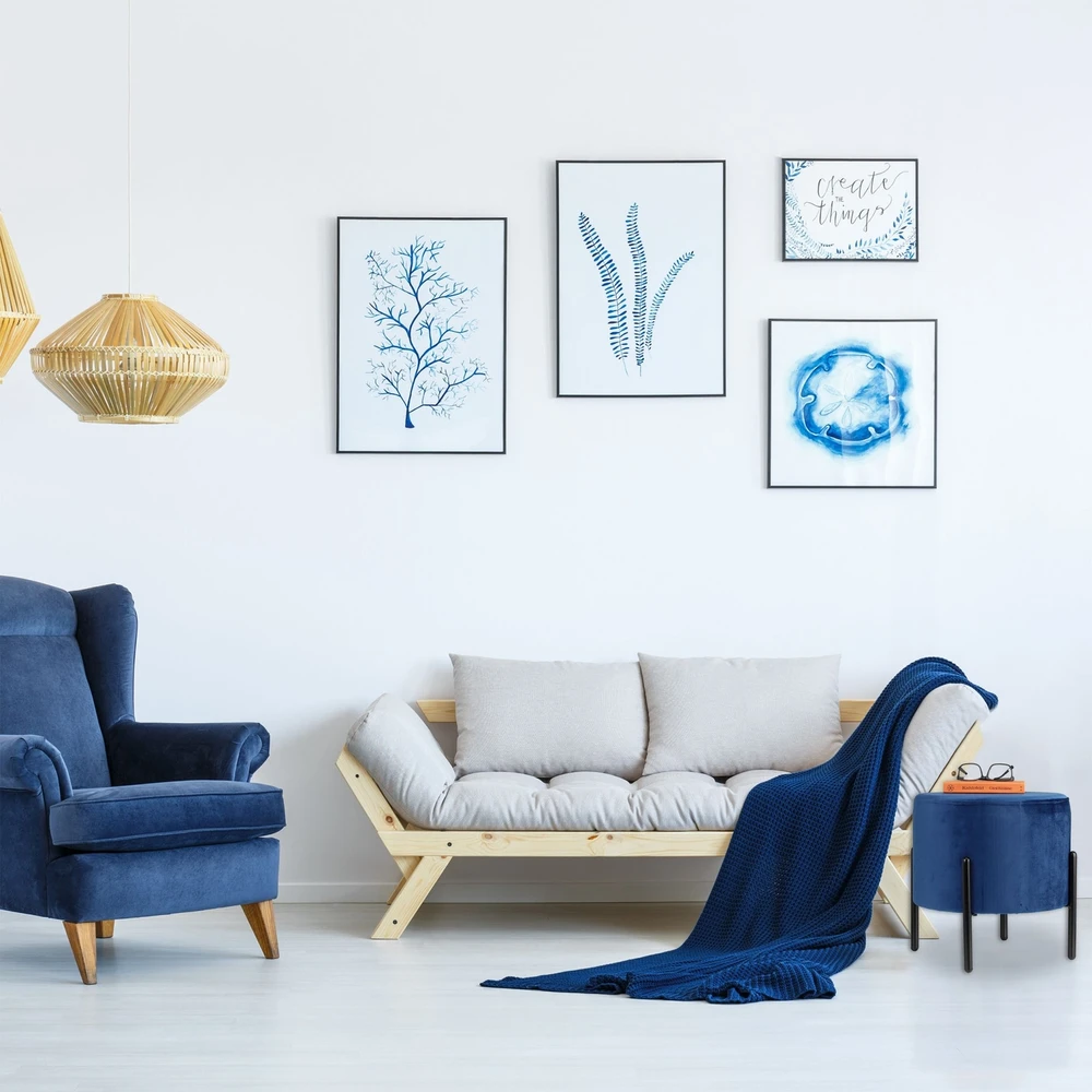 Relaxdays Mėlynas aksominis pufas