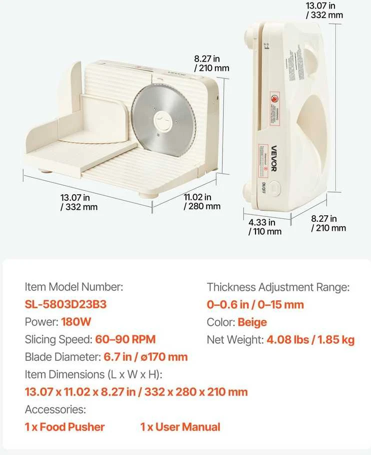 VEVOR Mėsos pjaustyklė su 180W varikliu