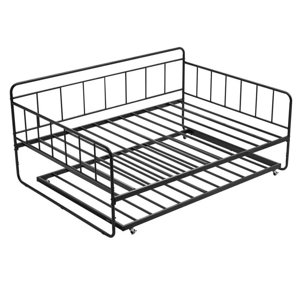 VEVOR Dvigulė metalinė lova su ištraukiama dalimi, 2in1 daugiafunkcinė sofa lova, juoda, svečių lova