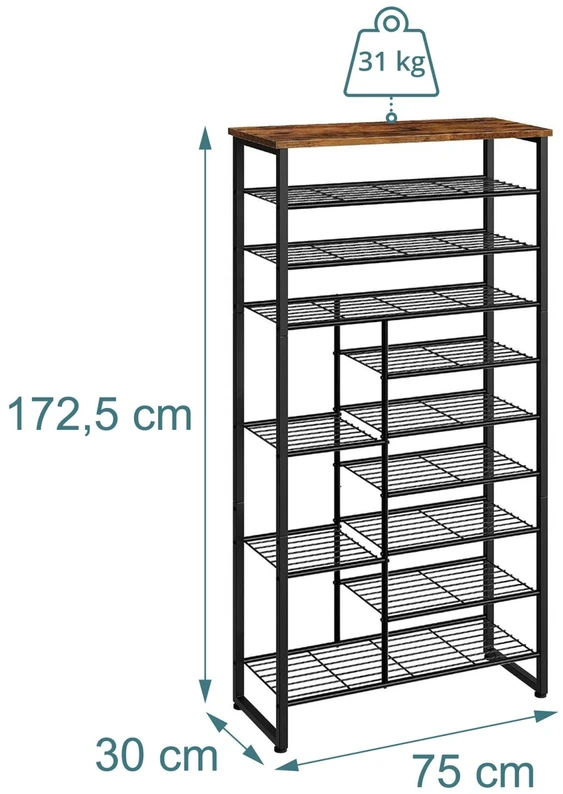Relaxdays Metalinė ir MDF batų lentyna, 10 lygių