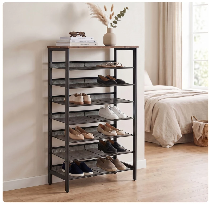 Relaxdays Metalinė ir MDF batų lentyna, 8 aukštų