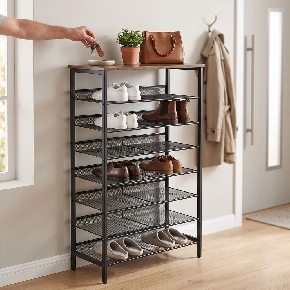 Relaxdays Metalinė ir MDF batų lentyna, 8 aukštų