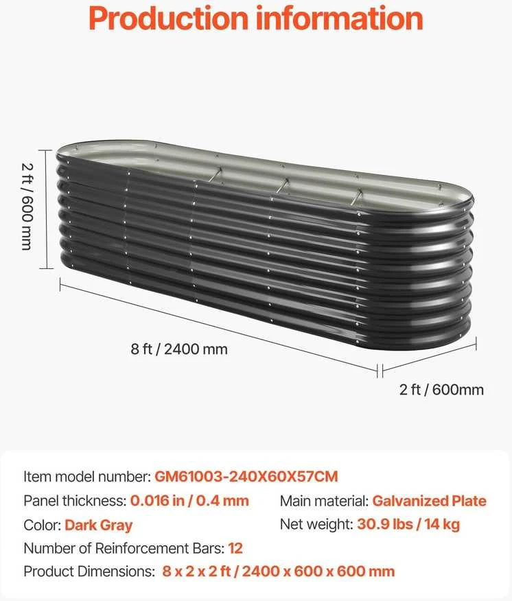 VEVOR Metalinė daržovių lysvė 240x60x56cm