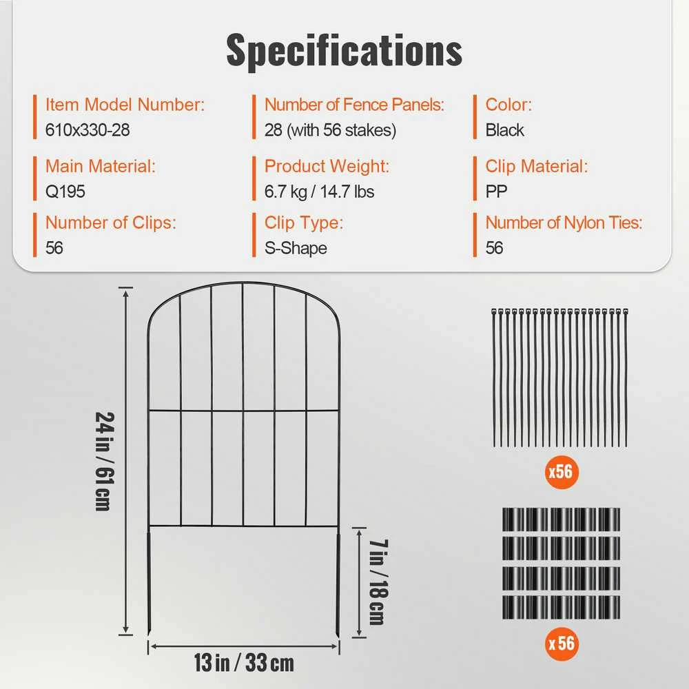 VEVOR Metalinė sodo tvora be kasimo, 28 vnt.