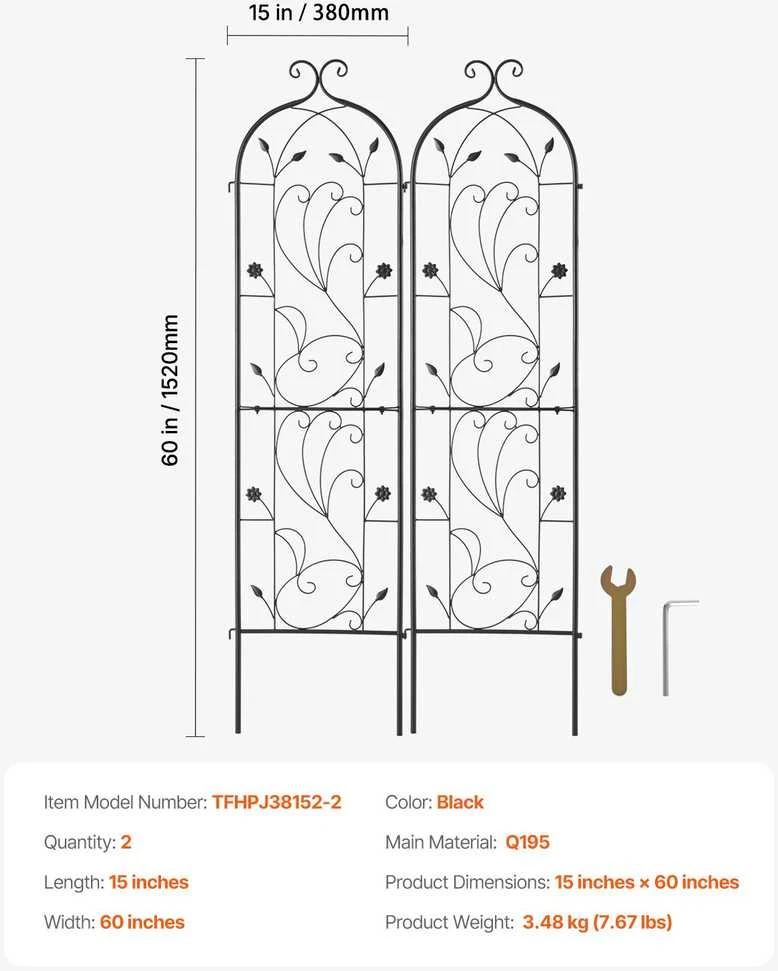 VEVOR Metalinės daržo grotelės augalams palaikyti 60x15 cm