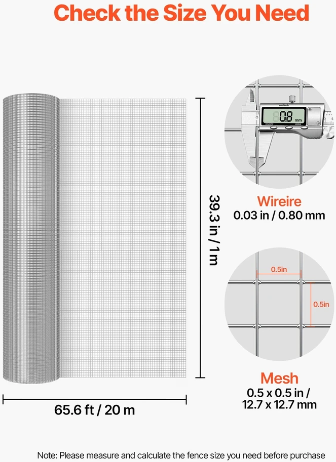 VEVOR Metalinio tinklo ritinys 12,7 mm 1 x 20 m