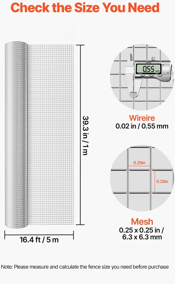 VEVOR Metalinio tinklo rulonas 6,3 mm, 1 x 5 m