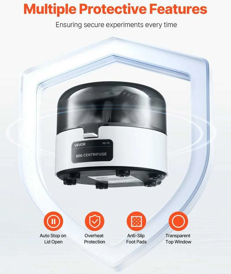 VEVOR Mini centrifuga 0.2/1.5/2 ml, 7000 aps./min.