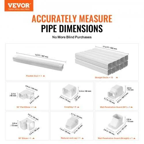 VEVOR Mini kondicionieriaus vamzdžių danga 75 mm, 5.4 m, balta