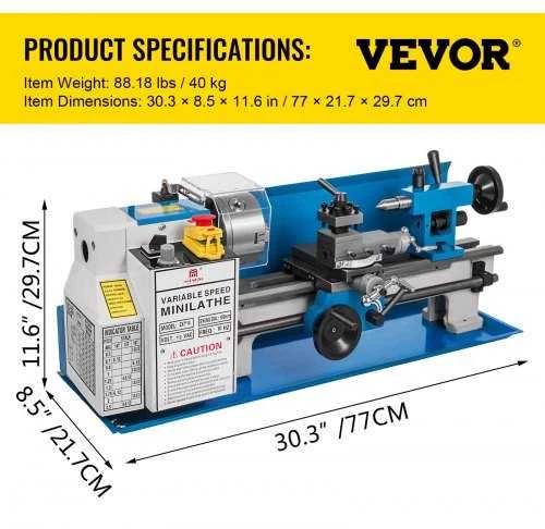 VEVOR Mini metalo tekinimo staklės 550 W, 50-2500 RPM
