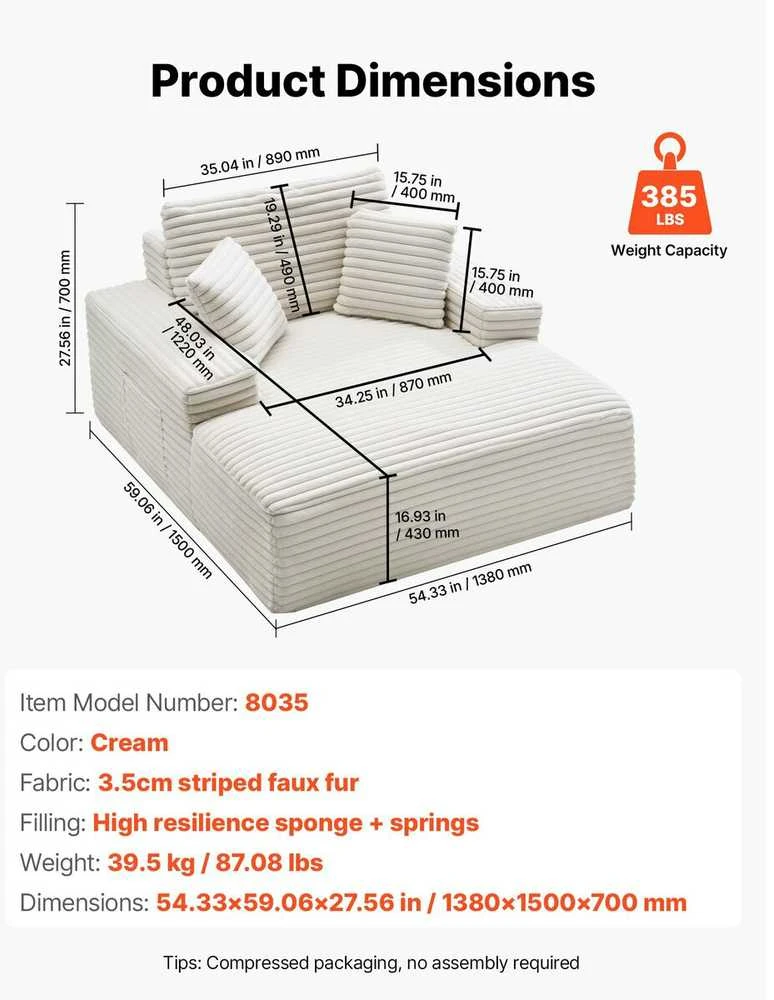 Sofa VEVOR Modernus fotelis-gultas su pagalvėmis