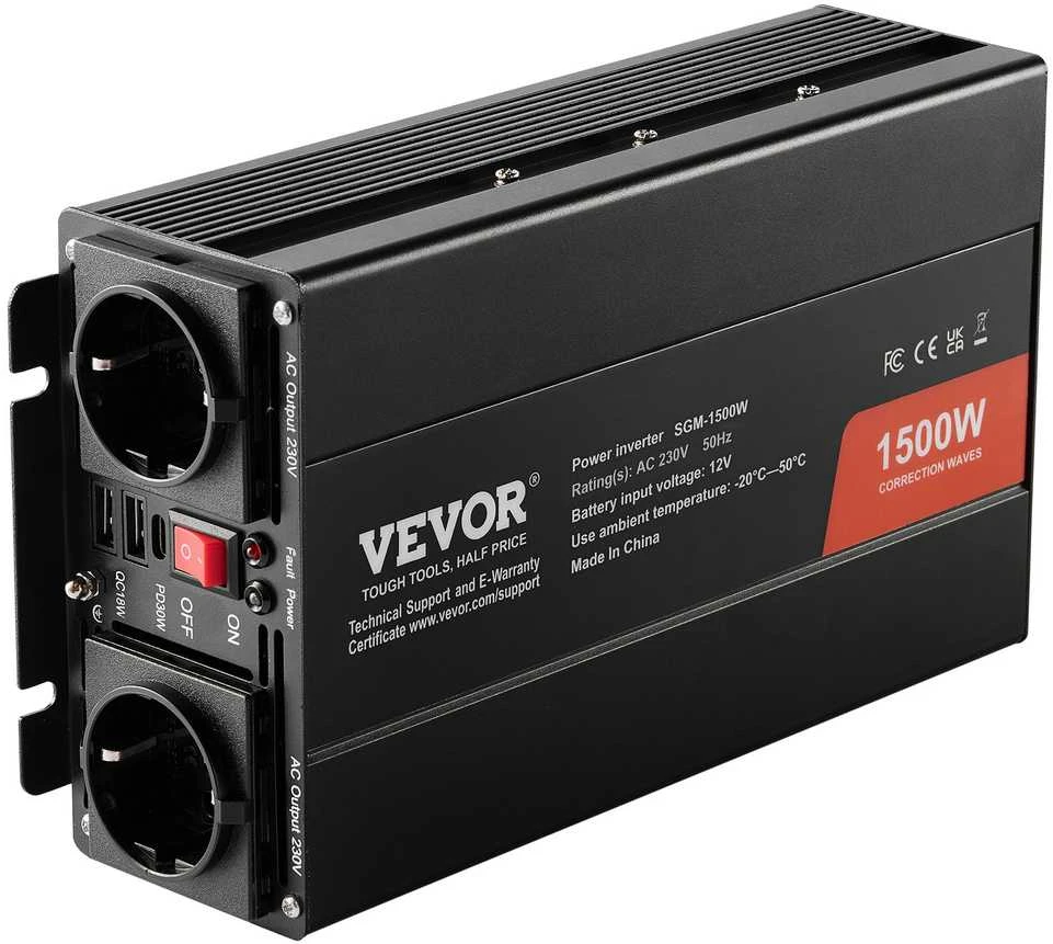 VEVOR Modifikuotas sinusinis keitiklis 1500W 12V į 230V