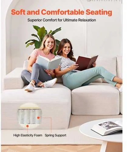 VEVOR Modulinis kampinis sofa su gultu ir pagalve smėlio spalvos
