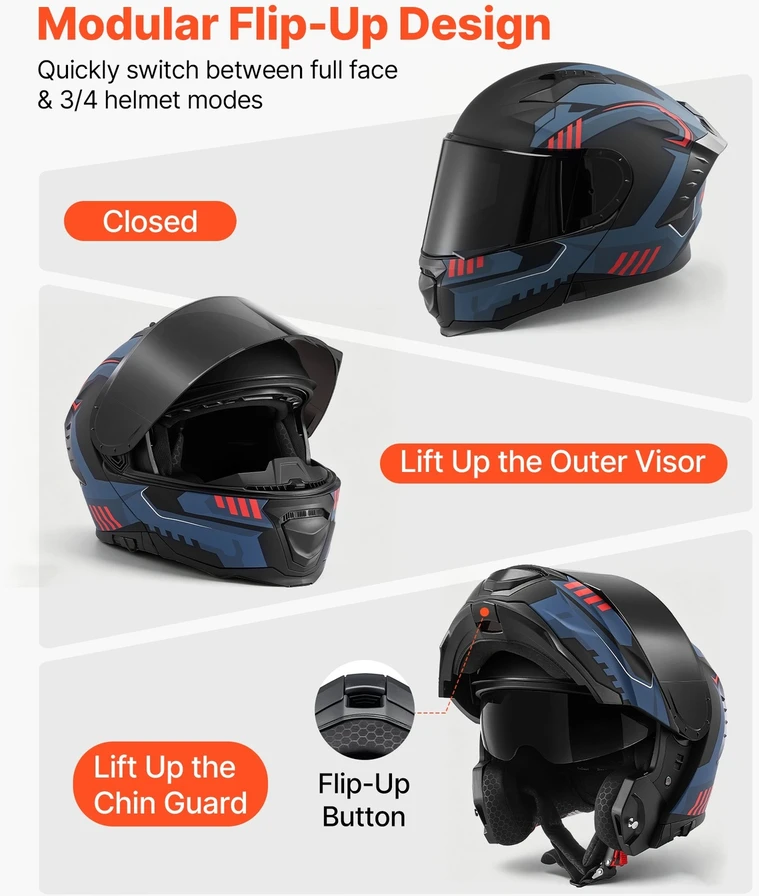 VEVOR Modulinis motociklo šalmas, atverčiamas, XL
