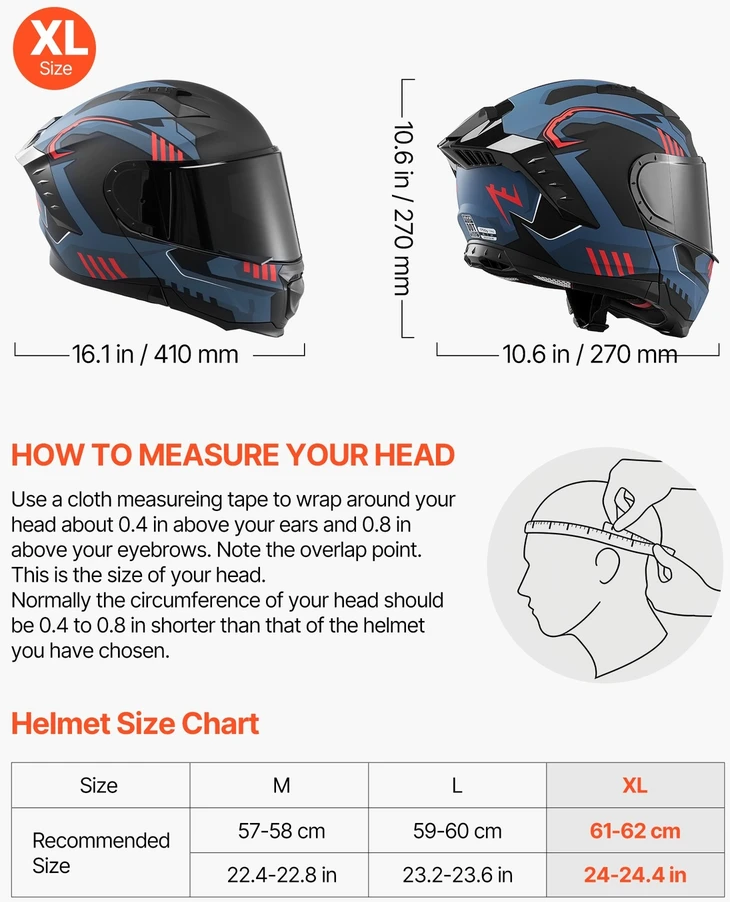VEVOR Modulinis motociklo šalmas, atverčiamas, XL