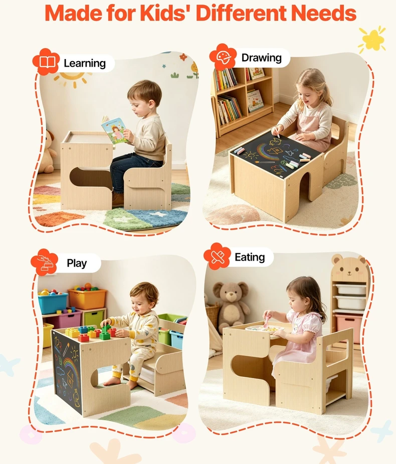 VEVOR Montessori nujunkymo stalo ir kėdės komplektas
