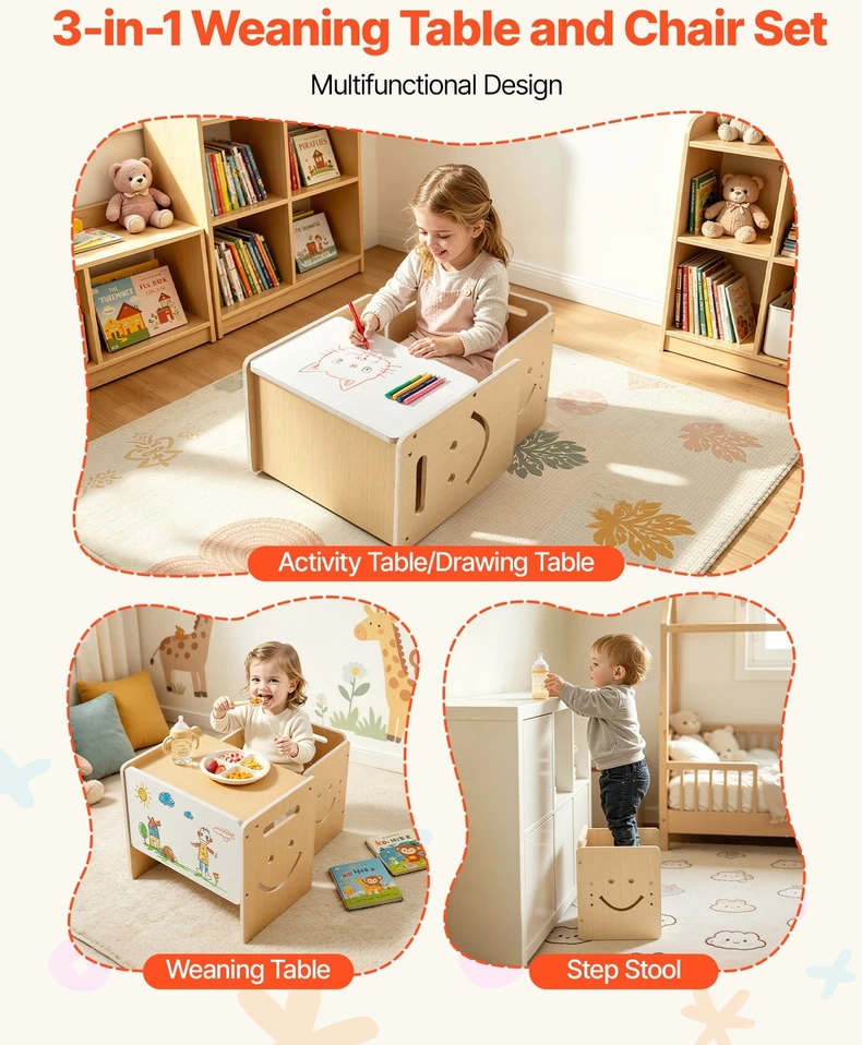VEVOR Montessori nujunkymo stalo ir kėdės rinkinys