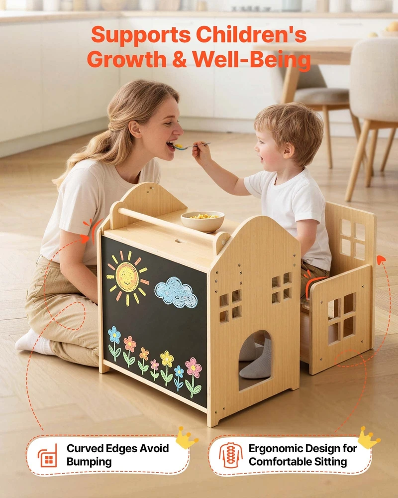 VEVOR Montessori vaikiškas stalo ir kėdės rinkinys 3in1