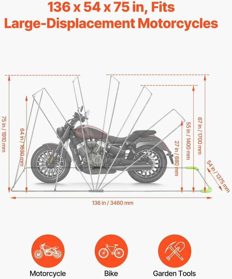 VEVOR Motociklo pastogė su apsaugine spyna