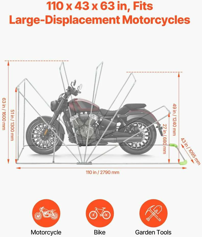 VEVOR Motociklo saugojimo pastogė su užraktu, 600D oksfordinė danga