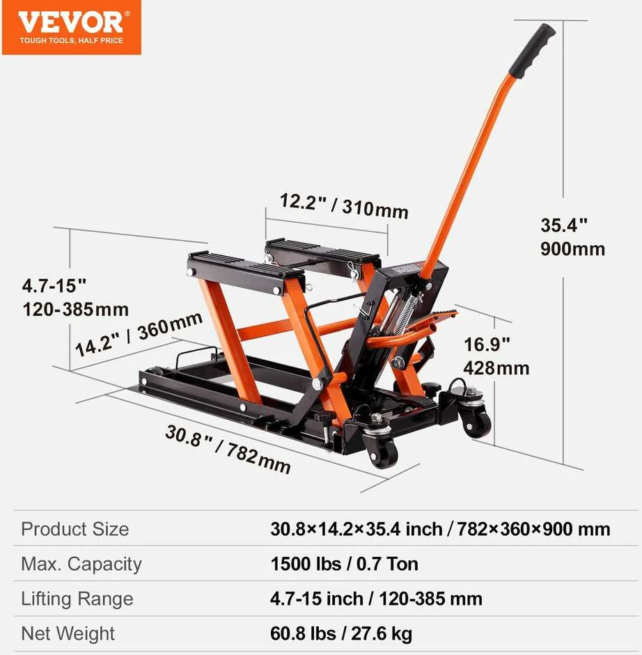 VEVOR Motociklų hidraulinis domkratas 700 kg