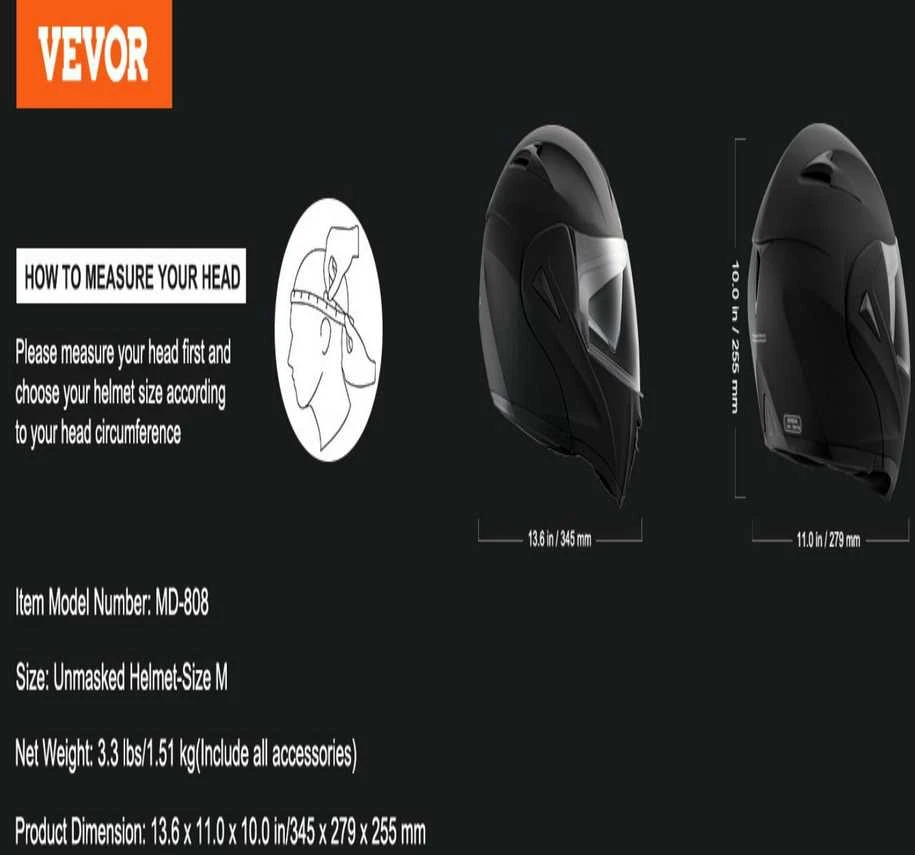 VEVOR Motociklų šalmas su "Bluetooth" lizdo funkcija