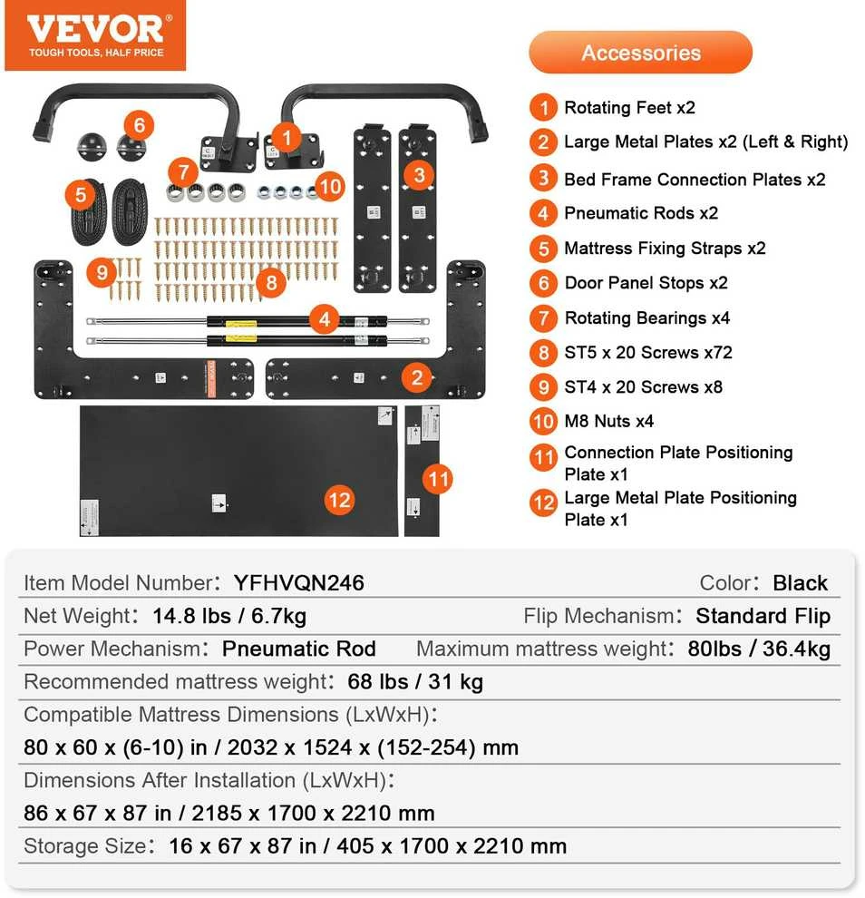 VEVOR Murphy lovos komplektas vertikalus
