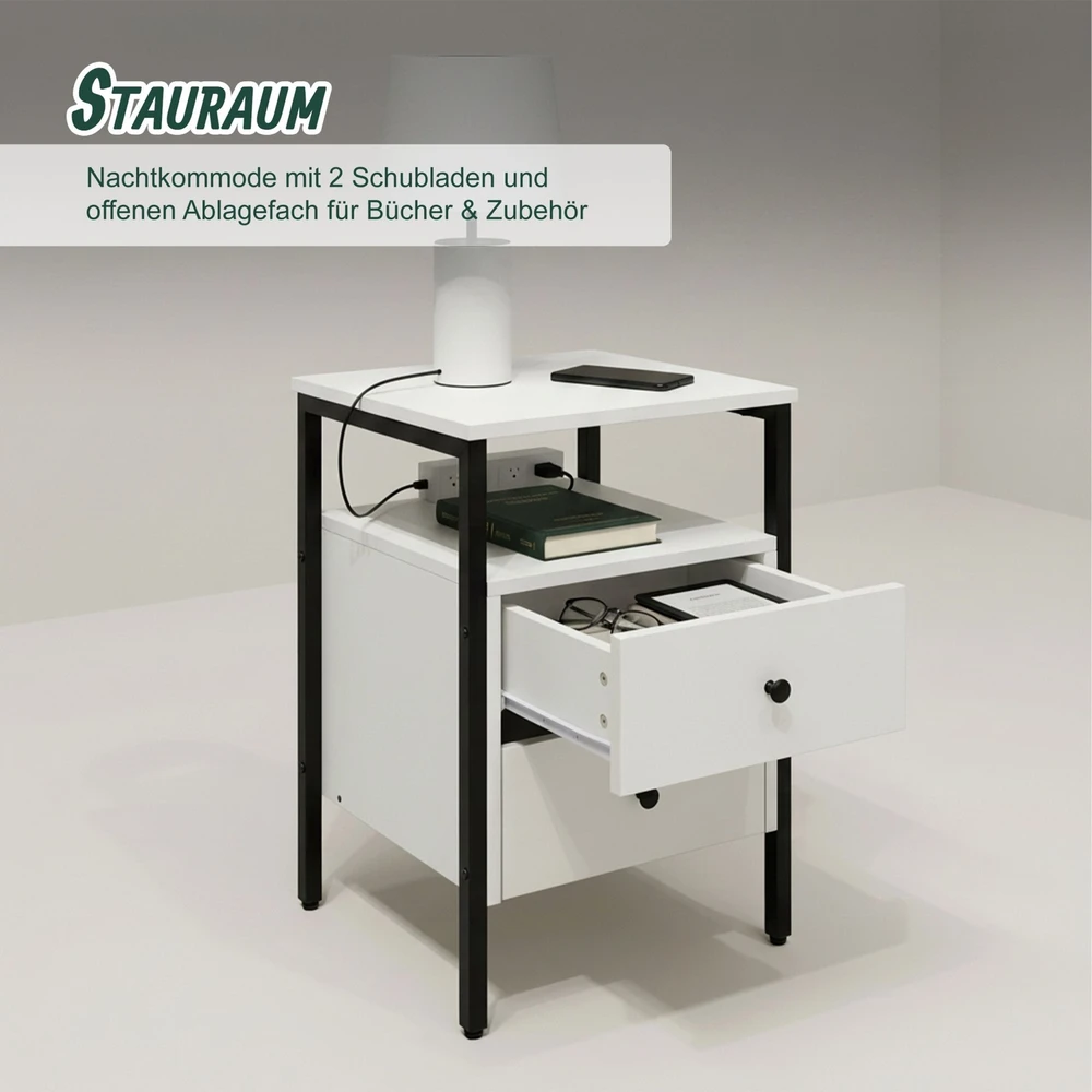 Relaxdays Naktinis staliukas su 2 stalčiais