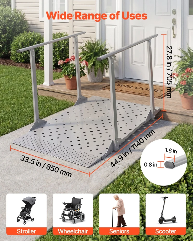 VEVOR Neįgaliojo vežimėlio rampa su turėklais 1140 x 850 mm